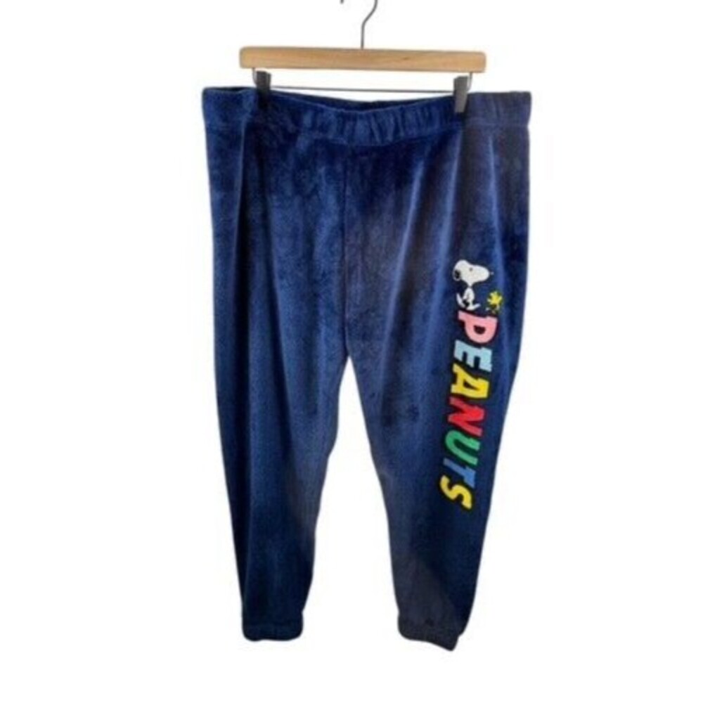 Love Tribe Peanuts Snoopy Graphic Plush Jogger Pants Blue 1X Polyester - Picture 3 of 10